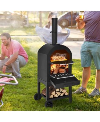 Wood Fire Outdoor Pizza Oven Grill with Pizza Stone and Waterproof Cover