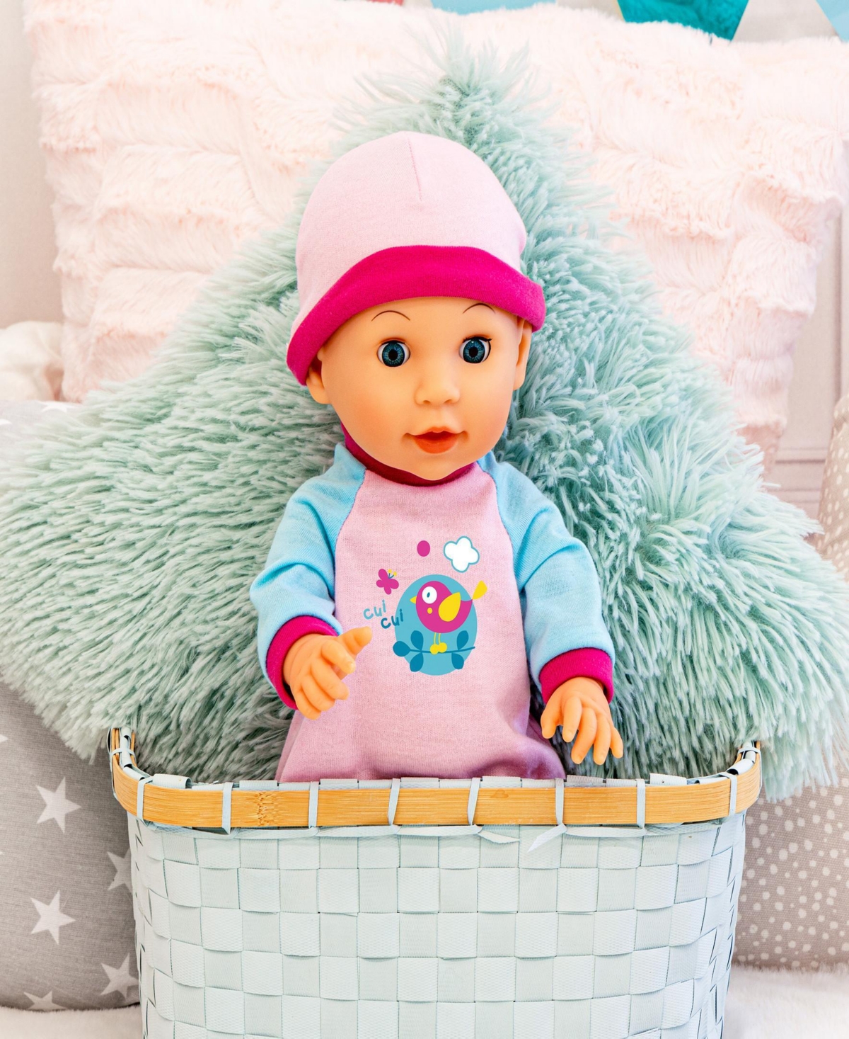 BAYER DESIGN BIRD PINK BOUNCY BABY DOLL 
