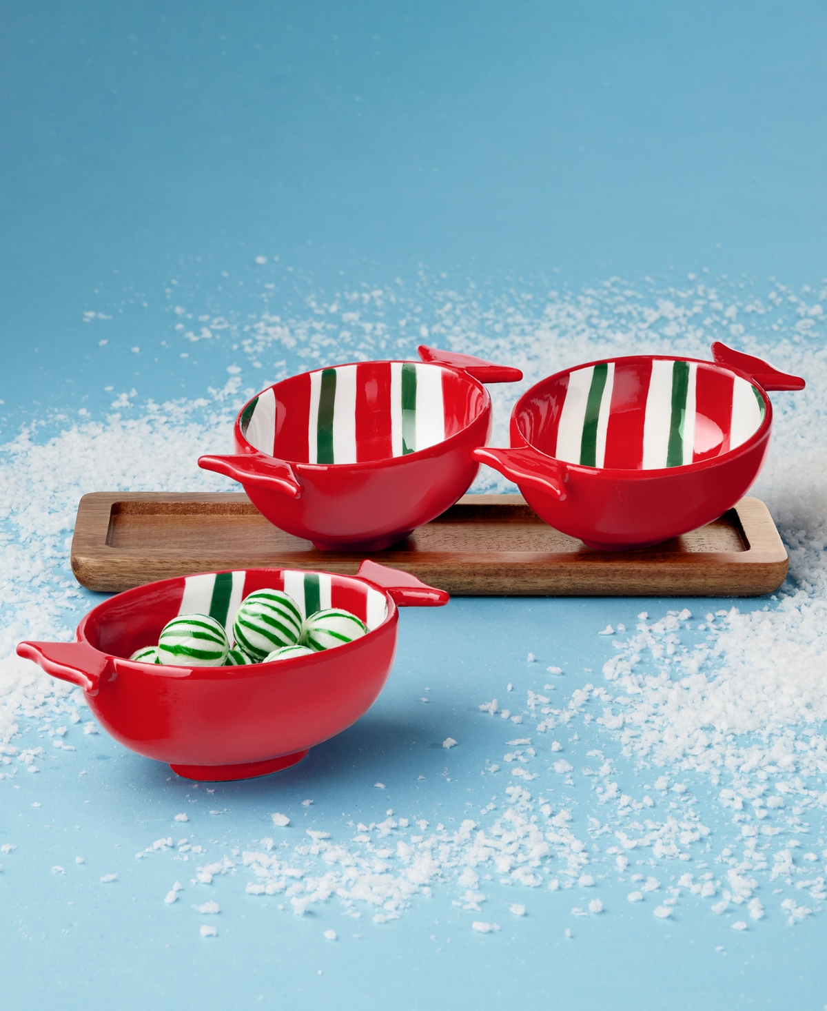 Holiday Lane Set of 3 Candy Bowls with Wood Tray