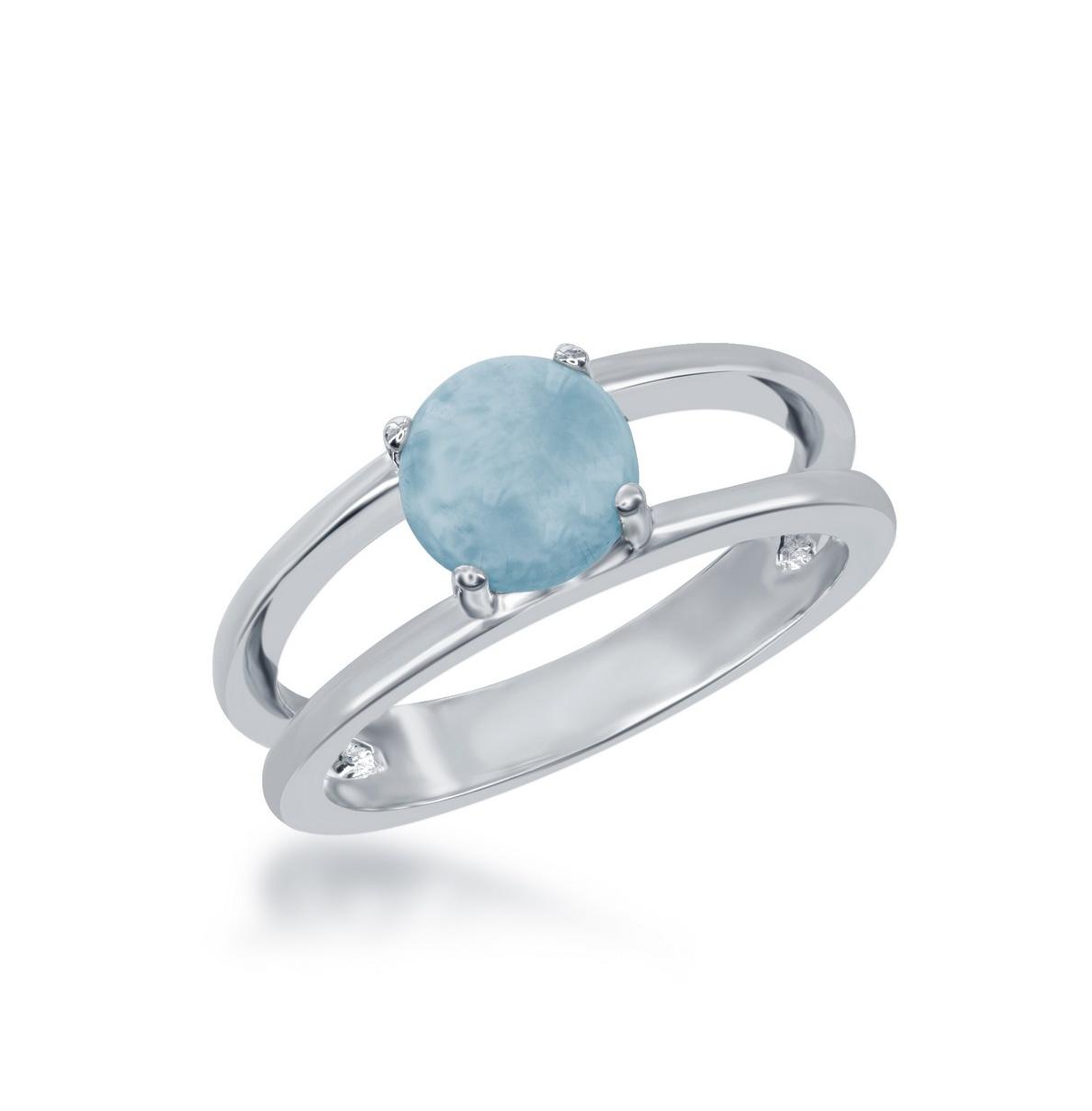 Sterling Silver Round Pronged Larimar Ring - Blue