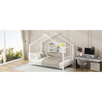 Streamdale Twin Size Metal House Platform Bed, White