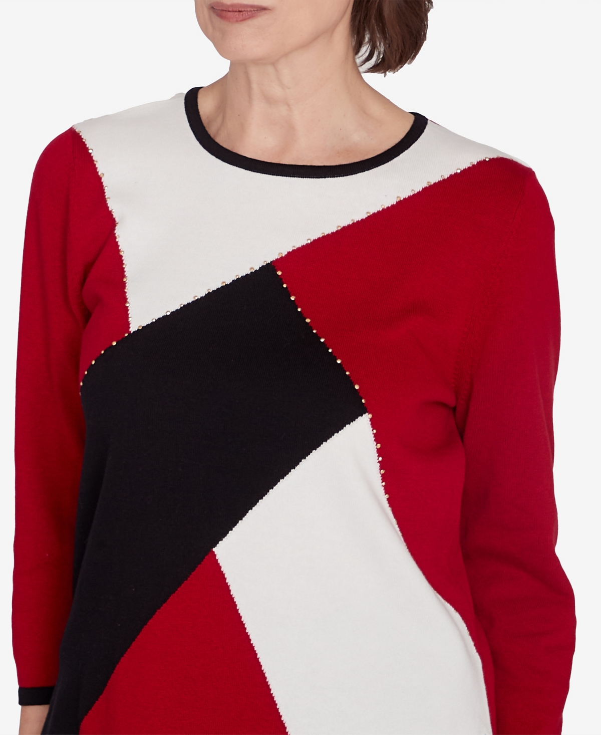 Alfred Dunner Classic Color Block Beaded Top In Grey