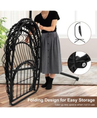 Patio Hanging Egg Chair with Stand Waterproof Cover and Folding Basket