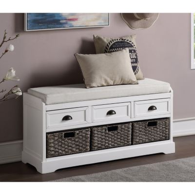 Homes Collection Wood Storage Bench with 3 Drawers and 3 Baskets