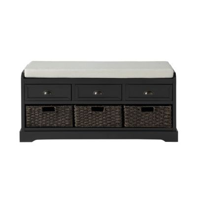 Homes Collection Wood Storage Bench with 3 Drawers and 3 Baskets