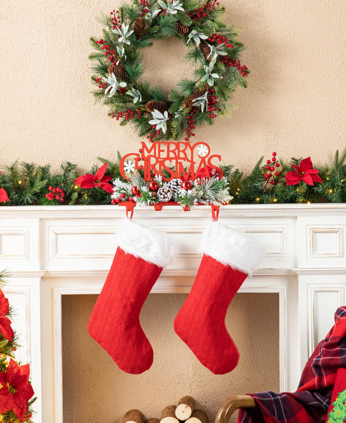 Glitzhome 14.5''l Christmas Metal Merry Christmas Stocking Holder In Multi