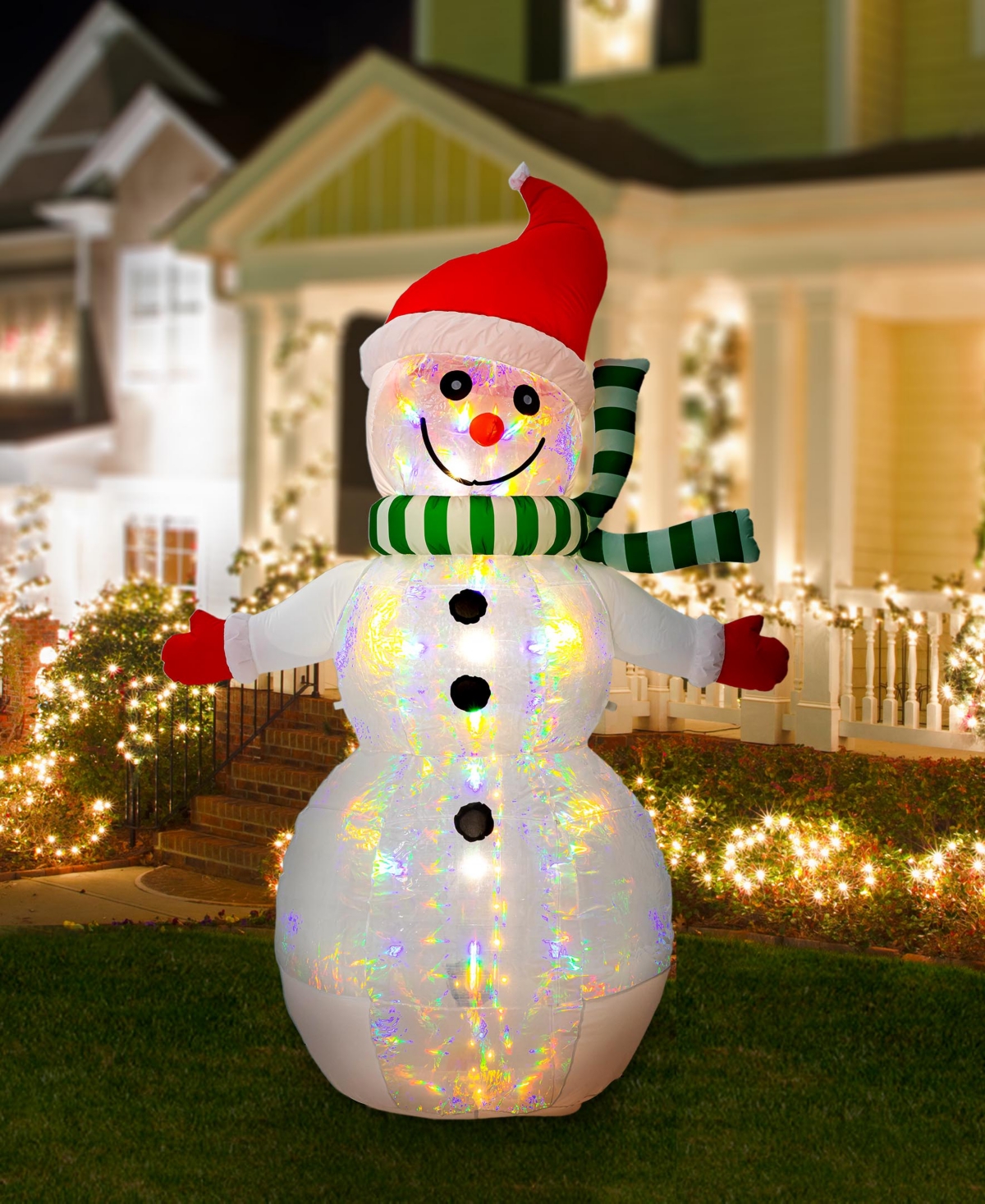 Glitzhome 8ft Lighted Inflatable Icy Snowman Decor In Multi