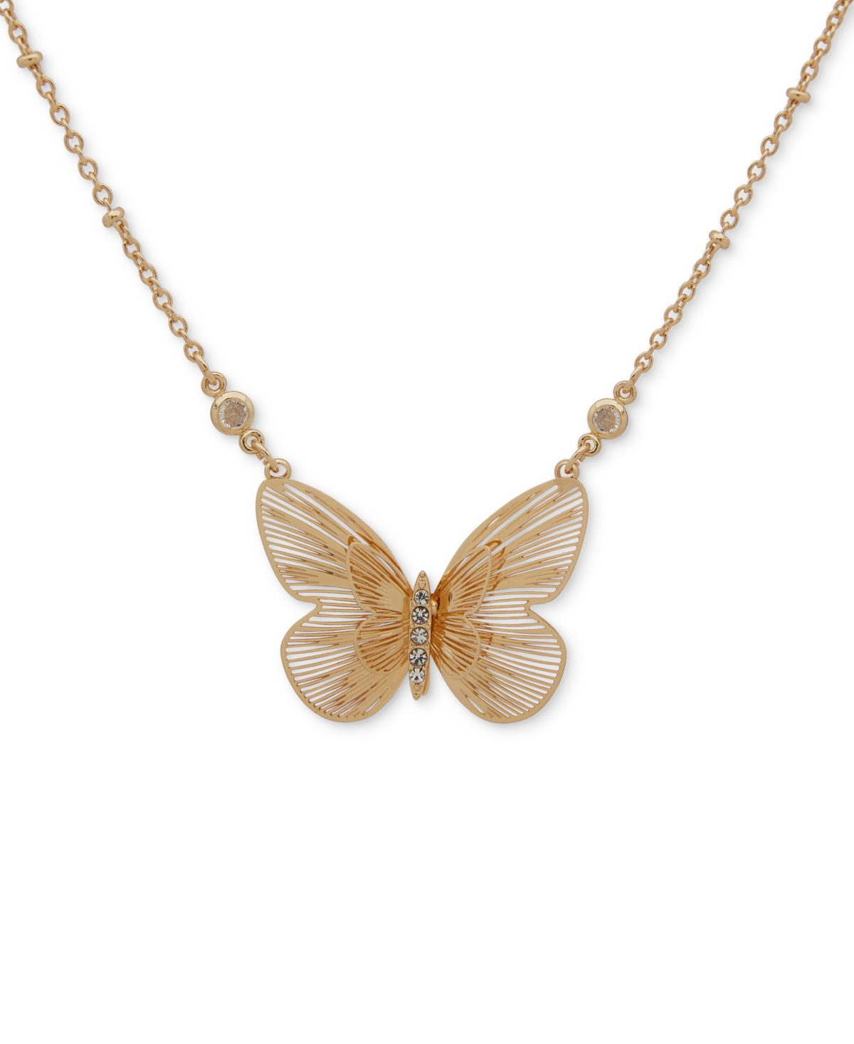 Gold-Tone Pave Butterfly Pendant Necklace, 16" + 3" extender - Crystal Wh
