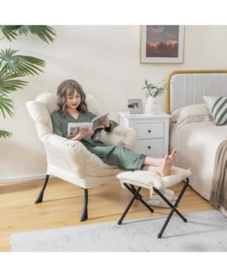 Modern Accent Chair with Folding Footrest and Side Pocket for Living Room