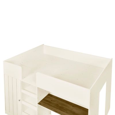  Full-Size Loft Bed with Wardrobe, Desk, Shelves, Drawers