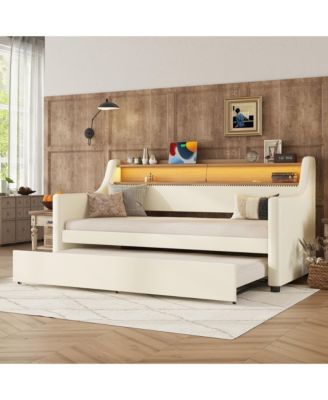 Twin Daybed with Trundle and LED Lights