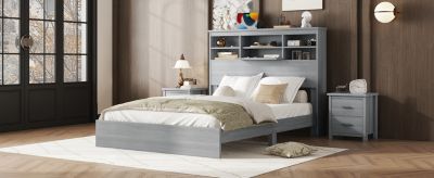 Streamdale Vintage Platform Bed with Storage Headboard and Charging
