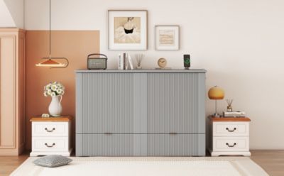 Streamdale Murphy Bed with Drawer, Sockets, USB Ports in Gray