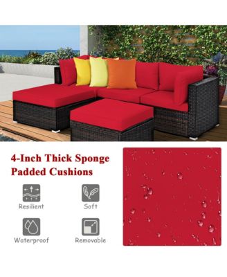 5PCS Patio Rattan Furniture Set Sectional Conversation Set Ottoman Table