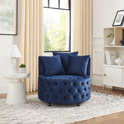  Standard Size  Plush Velvet Upholstery  Tufted Cushion, Swivel Base, Caster Wheels Accent Chair