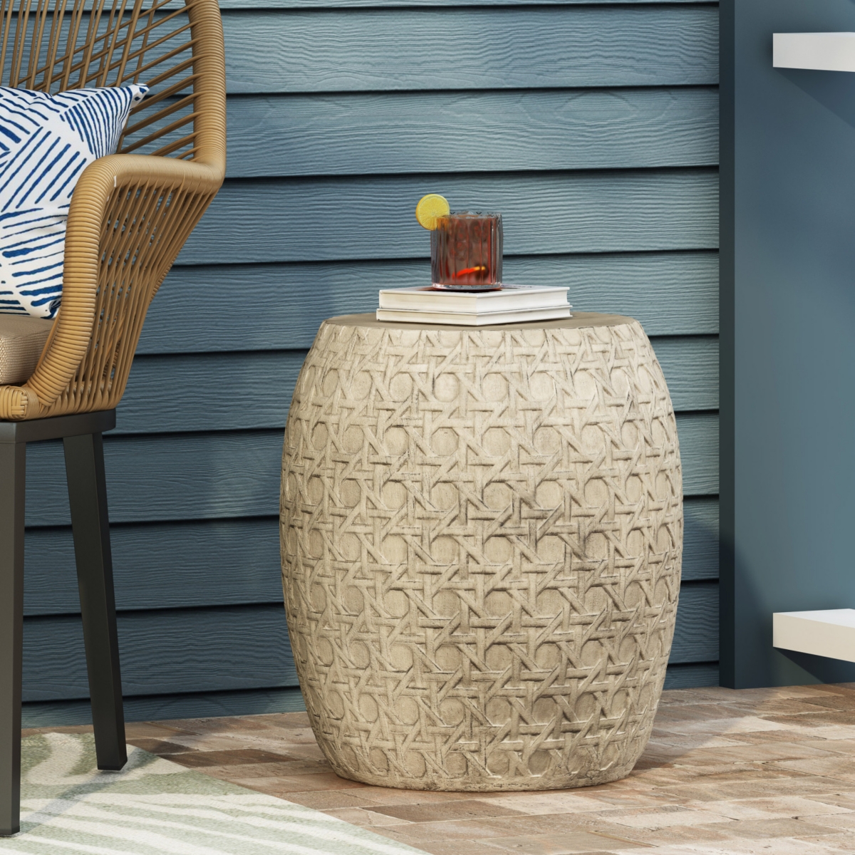 Simplie Fun Bohemian Barrel Side Table Intricate, Textural, & Versatile