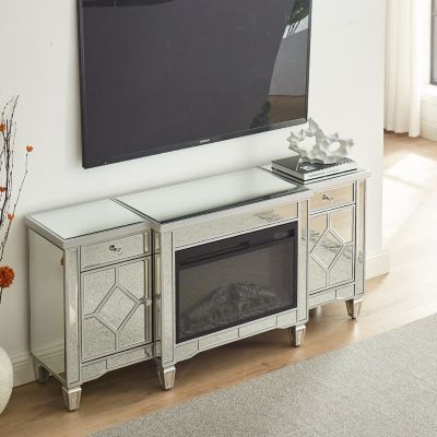 Streamdale 57" X 15 " X 25.6" Flash silver combination TV fireplace cabinet
