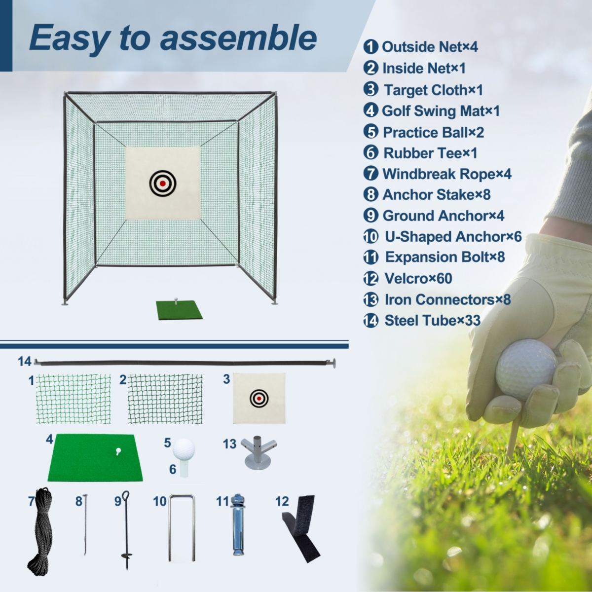 Streamdale Furniture 10X10X10FT Golf Practice Net Cage w/ Metal Frame Hitting Net Kit Indoor Outdoor