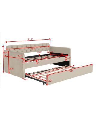 Twin Size Upholstered Daybed with Trundle and USB Charging Design, Velvet Upholstered Daybed Frame, Twin Sofa Bed for Living Room Bedroom, No Box Spring Needed, Plush velvet fabric LIGHT BEIGE 2#