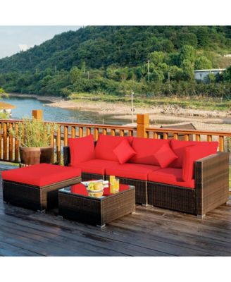 5PCS Outdoor Patio Rattan Furniture Set Sectional Conversation