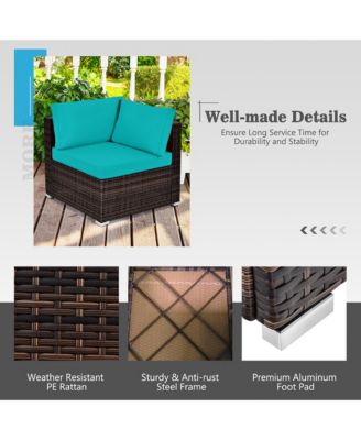 6PCS Patio Rattan Furniture Set Cushioned Sofa Coffee Table Garden