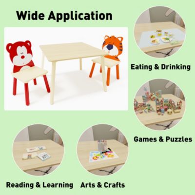 Kids Wooden Table & Chair Set (Bear Tiger)