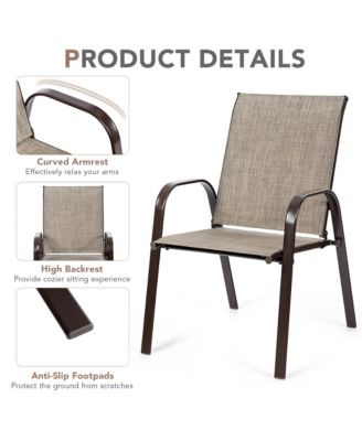 Set of 2 Patio Chairs Dining Chairs w/ Steel Frame Yard Outdoor Beige