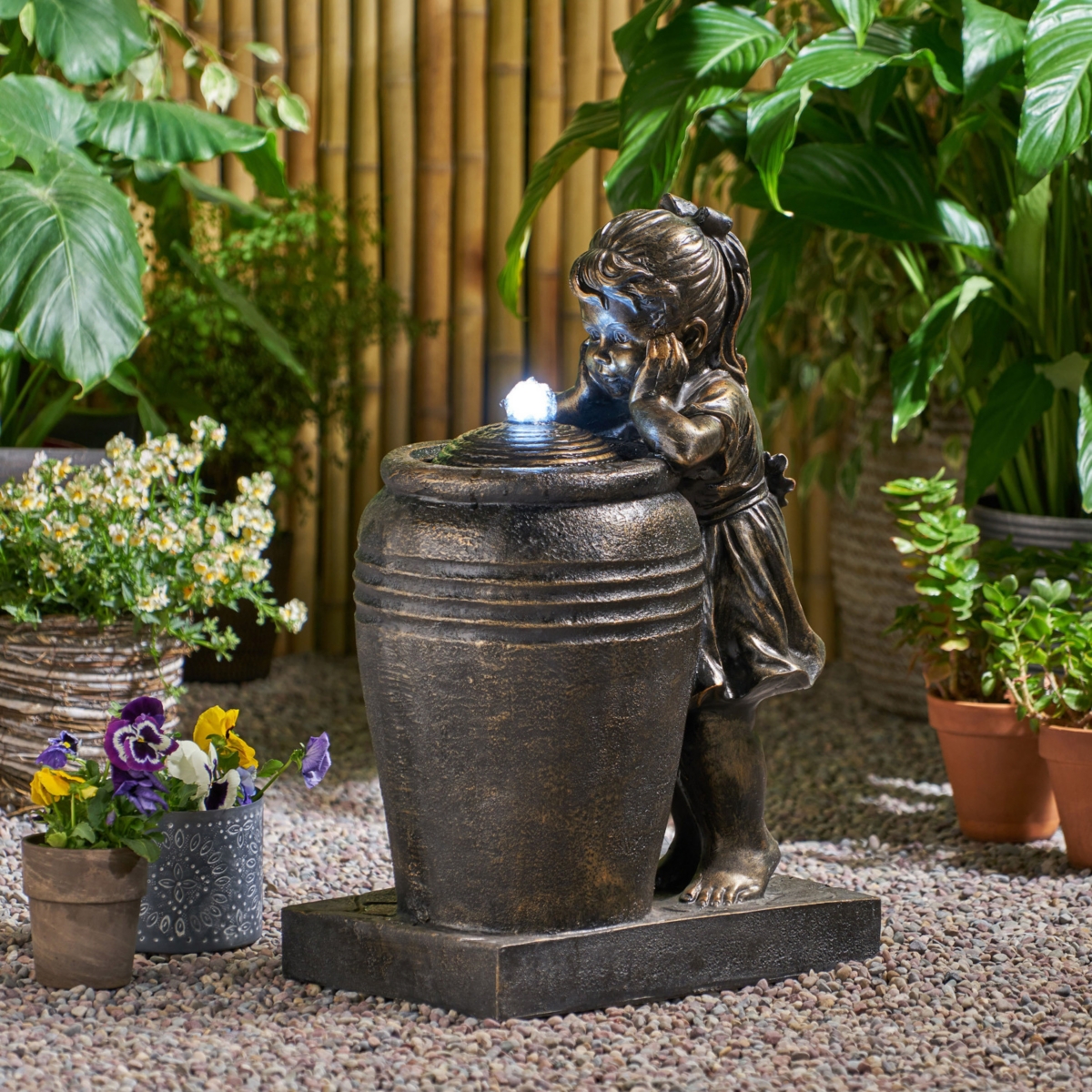Tranquil Garden Fountain with Cascading Waterfall, Led Lights, and Exquisite Detail