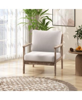 Modern Accent Chair with Solid Rubber Wood Armrests