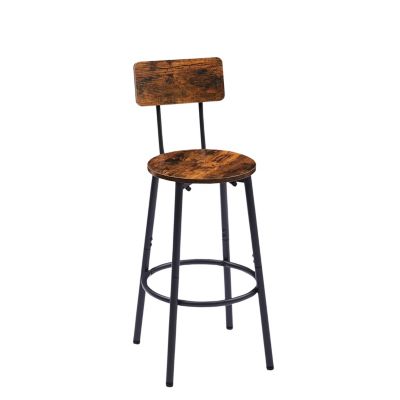 Rustic Brown Barstool Set with Backrests and Shelves