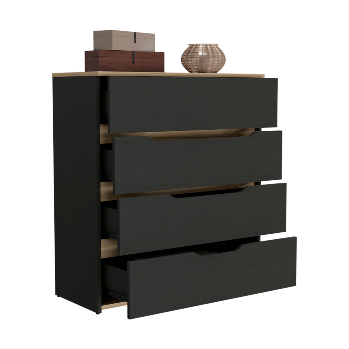 Streamdale Furniture Zoe Dresser, Superior Top, Four Drawers - Black Light Oak