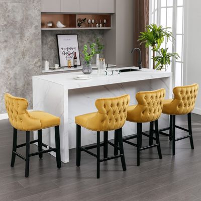 Gold Velvet Wingback Bar Stools, Set of 2