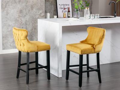 Gold Velvet Wingback Bar Stools, Set of 2