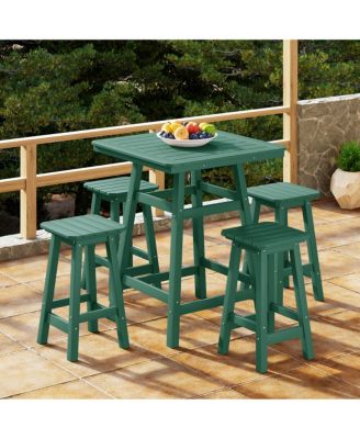 5 PC HDPE Outdoor Patio Dining Bar Table Set and Counter High Stools