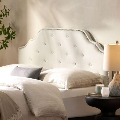 Streamdale Contemporary Button-Tufted Upholstered Headboard with Nailhead Accents