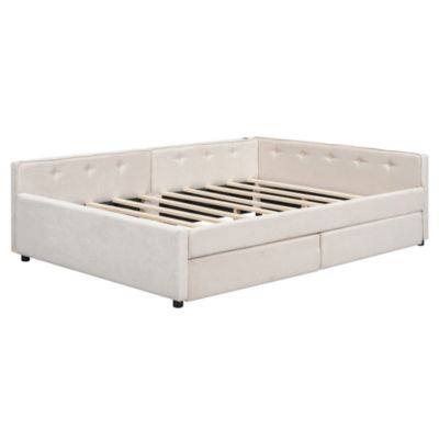 Full Size Upholstered Platform Bed with USB and 2 Drawers