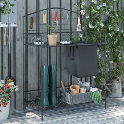 Folding Potting Bench Table Build-In Bag with Cover Black