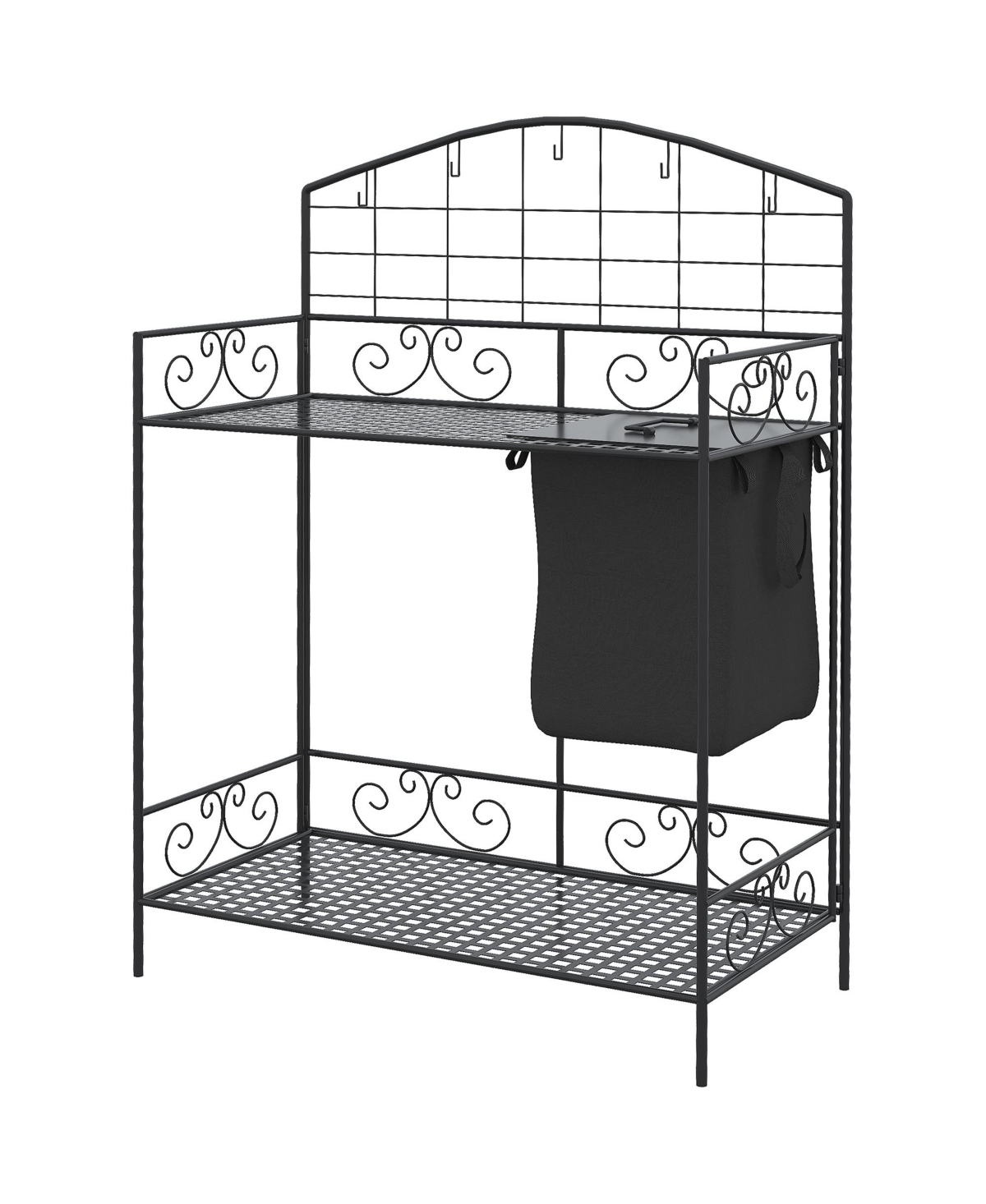 Folding Potting Bench Table Build-In Bag with Cover Black - Black