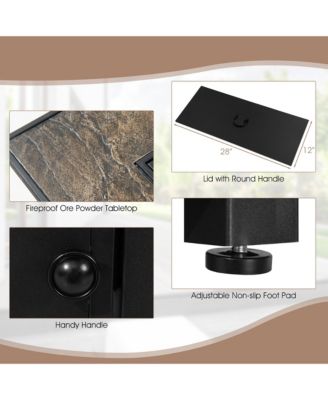 6PCS Patio Rattan Furniture Set 42'' Fire Pit Table Cover Sofa Cushion