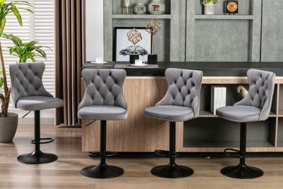 Set of 2 Adjustable Swivel Velvet Bar Stools