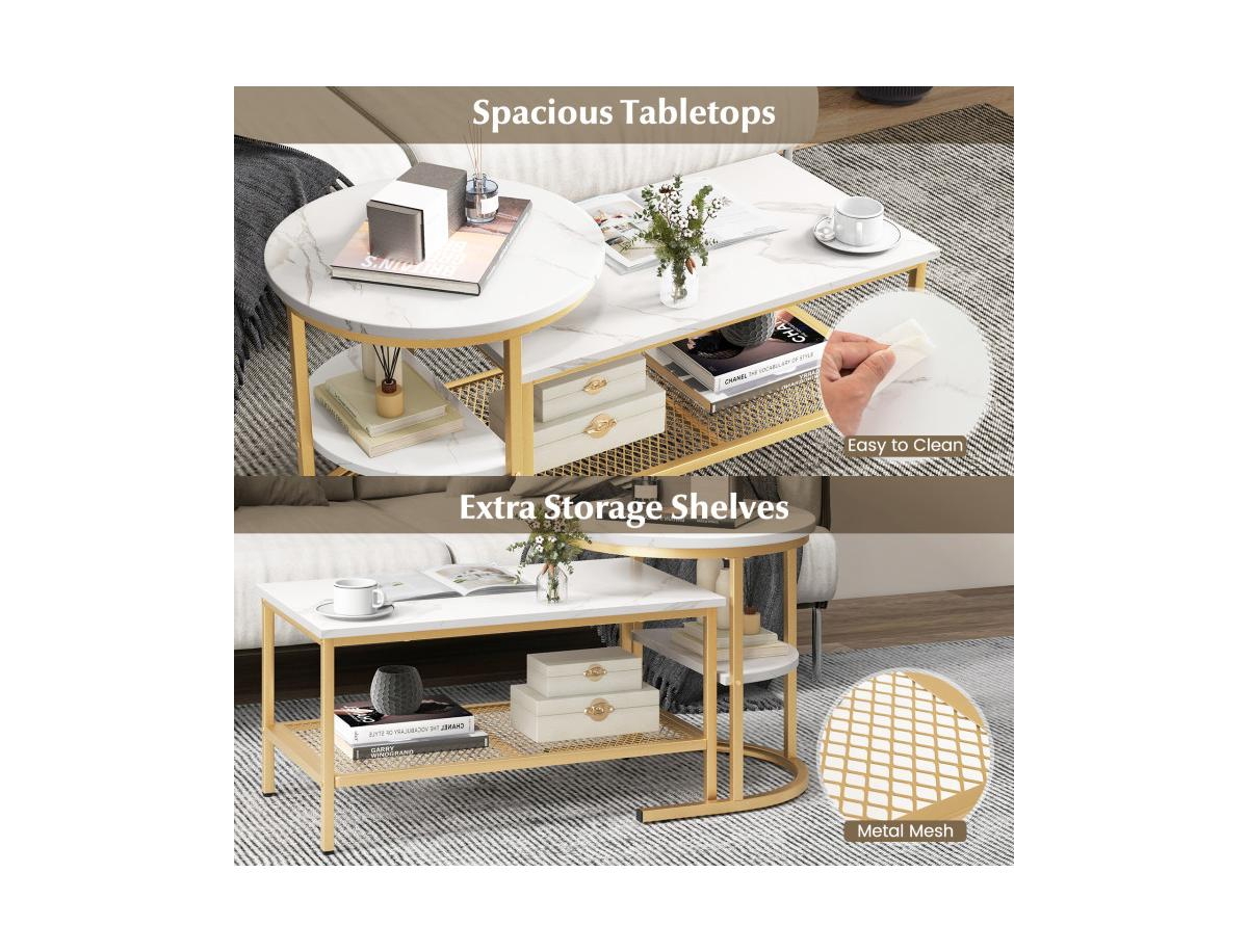 Slickblue Set of 2 Nesting Coffee Table with Extra Storage Shelf for Living Room