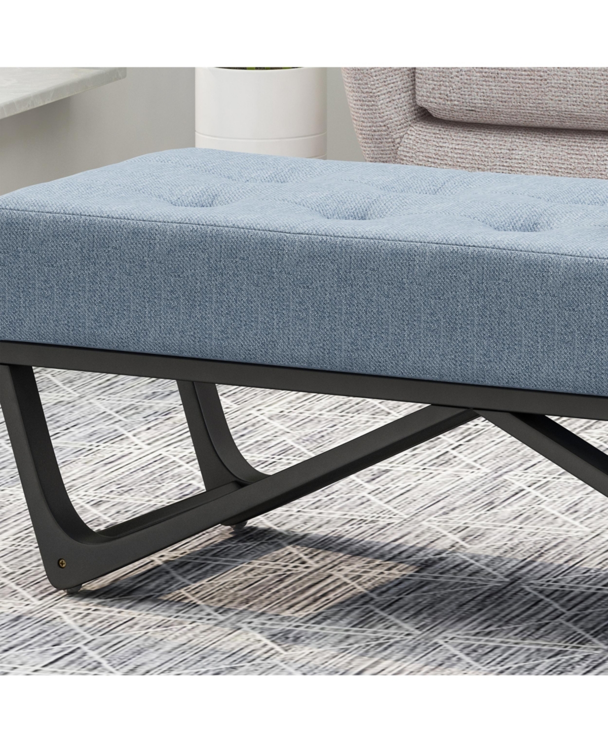 Streamdale Modern Tufted Upholstered Bench with Black Geometric Legs