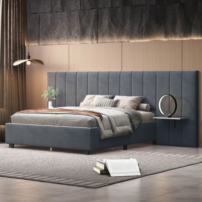 Streamdale Queen Velvet Platform Bed with Headboard