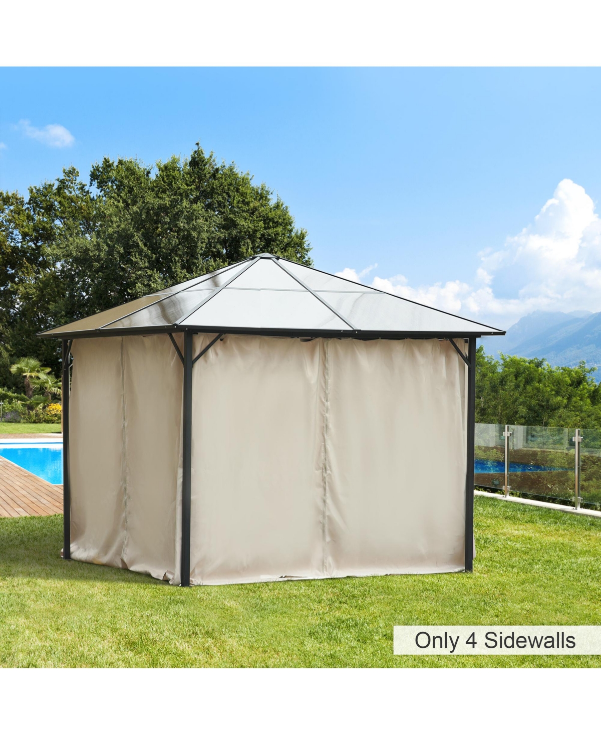 10' x 10' Universal Gazebo Sidewall Set with Panels, Hooks and C-Rings Included for Pergolas and Cabanas, Beige - Beige/khaki