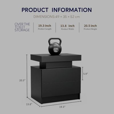 Modern LED Nightstand with Adjustable Shelf and Drawers