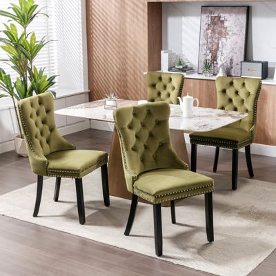 2-PCS Contemporary Velvet Olive-Green  Dining Chairs