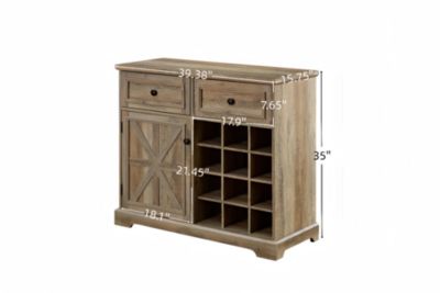 Farmhouse Buffet Cabinet with Wine Storage, Gray Wash 39.37x15.75x34