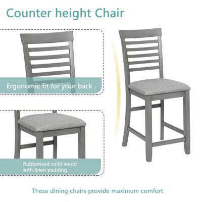 Elegant 5-Pc Solid Wood Counter Height Dining Table Set