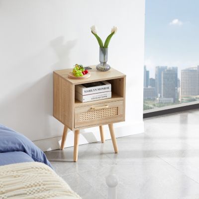 Modern Nightstand with Outlet, USB, Drawer
