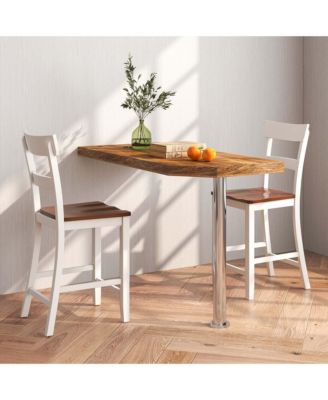 Wooden Bar Stool Set of 4 Bar Chairs with LVL Rubber Wood Frame, Backrest, Footrest